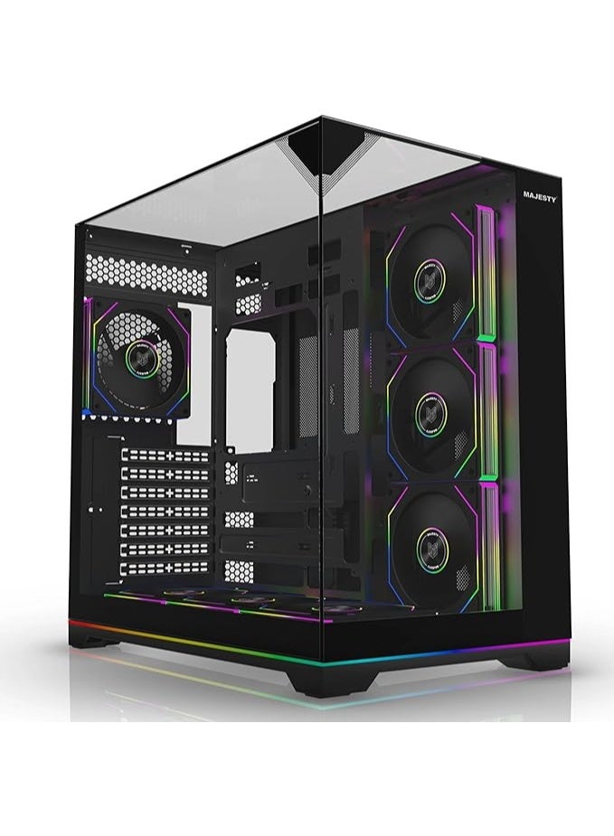 Majesty X-Space Plus Gaming PC Case – 7 ARGB Fans, ATX Support, Tempered Glass, Type-C & USB 3.0 Ports with Ambient Bottom RGB Lighting